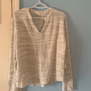 Maury Split Neck Waffle Knit Top